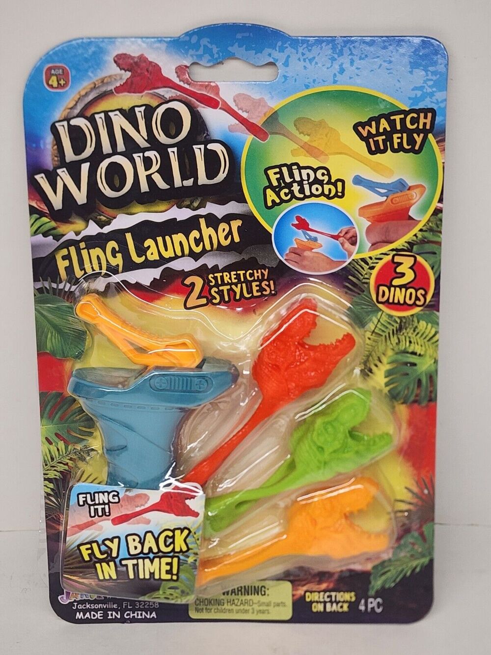 DINO WORLD Flinger Launcher 3 PIECE SET AGES 4+ Flying Toy